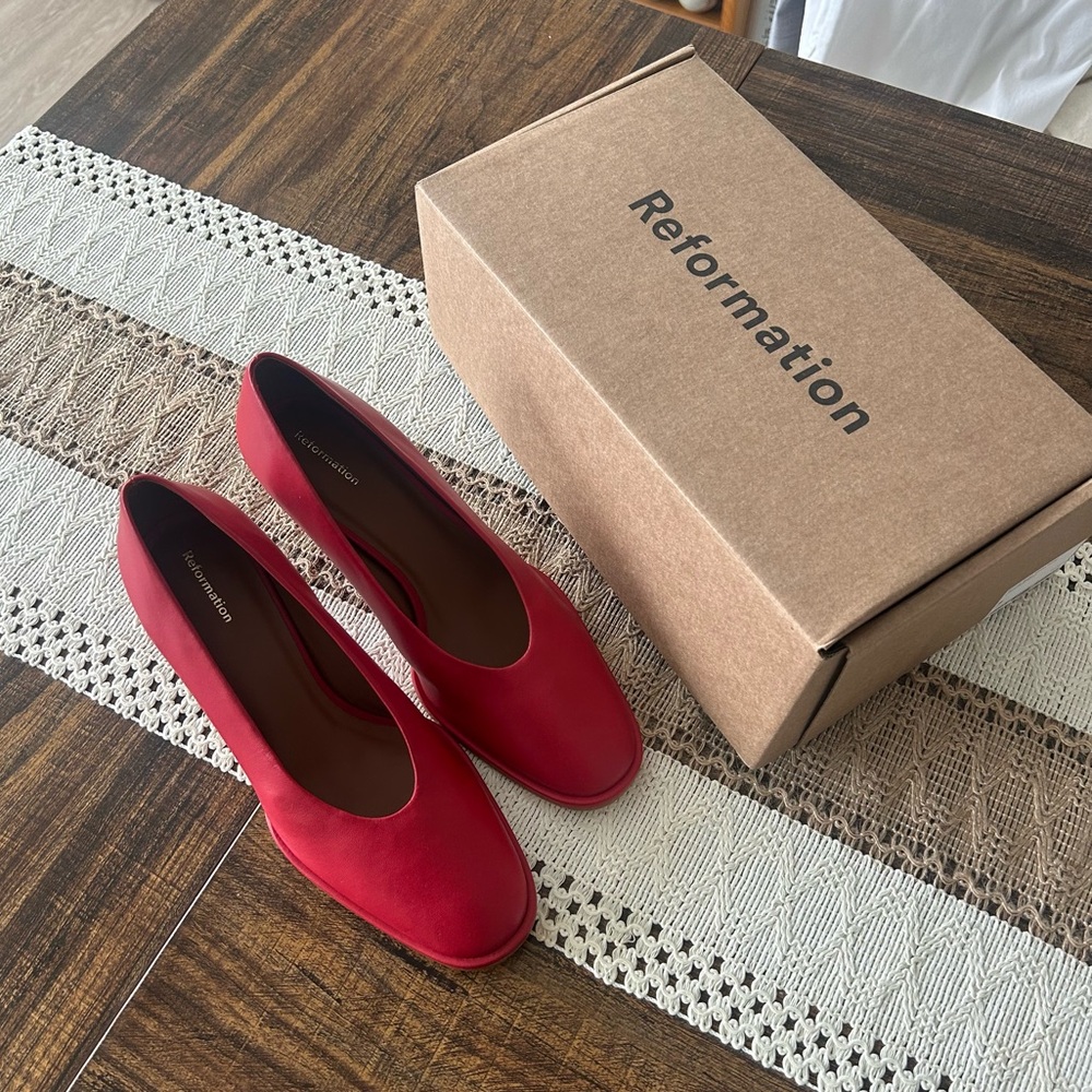 Reformation Scarlet Red Pumps
